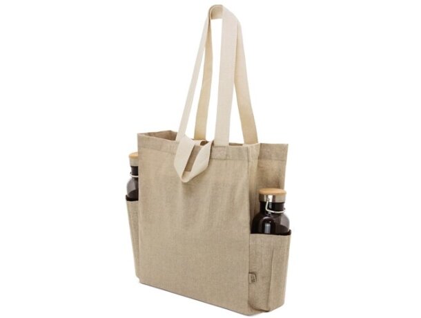 Bolsa algodón reciclado Olaya con doble asa y bolsillos detalle 12