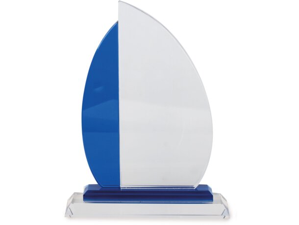 Trofeo vela de cristal azul y blanco detalle 1