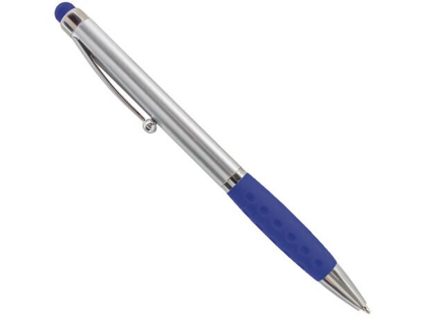 Bolígrafo puntero de plástico y cuerpo en plata grabado azul