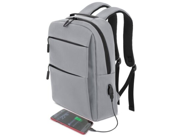 Mochila portaordenador soft-touch Davis PU resistente al agua Gris detalle 3