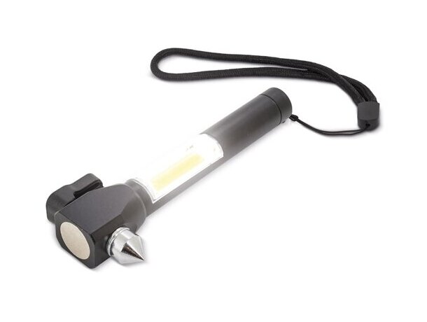 Martillo de emergencia Agnar con linterna y corta cinturones Negro detalle 5