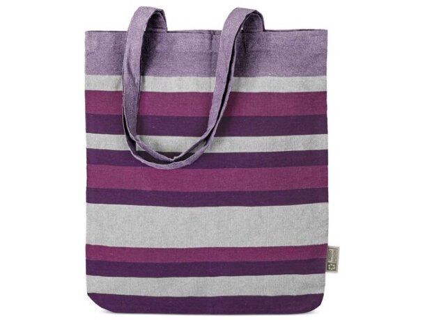 Bolsa de algodón reciclado Trinity con rayas de colores Lila detalle 6