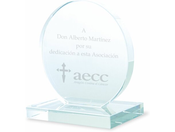 Trofeo de cristal redondo con peana para grabar personalizado