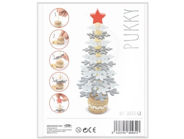 Arbolito navideño RPET y madera reciclada Pukky 18cm Gris detalle 2