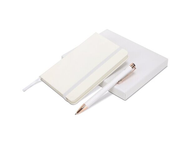Set cuaderno A6 y bolígrafo Zadie personalizable corporativo Blanco detalle 2