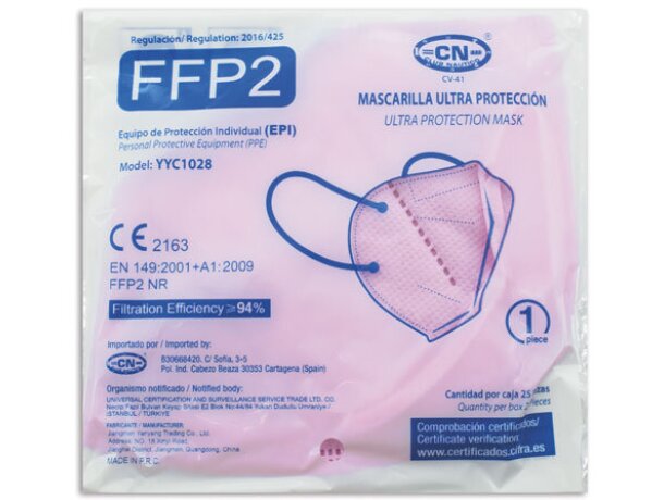 Mascarilla ultra proteccion de colroes ffp2 Rosa detalle 16