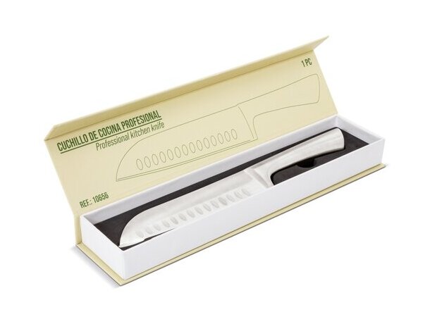 Cuchillo profesional Santoku acero inoxidable mango ergonómico detalle 4