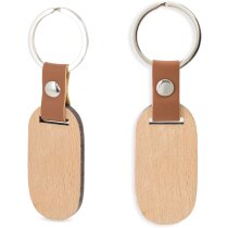 Llavero madera ovalado alargado con detalle polipiel