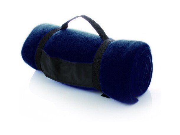Manta polar de viaje con funda azul personalizado