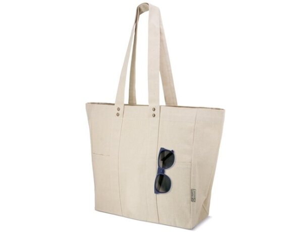 Bolsa algodón canvas reciclado Alma con asas largas reforzadas Crudo detalle 1