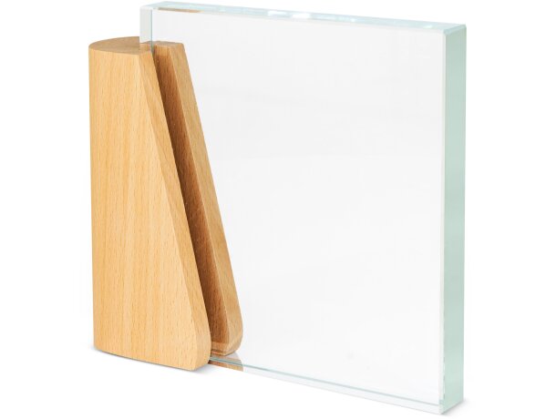 Trofeo Orión en cristal con base de madera y grabación láser detalle 1
