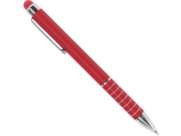 Bolígrafo en plástico y aluminio con aros decorativos rojo
