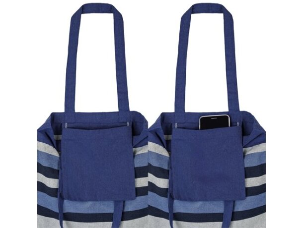 Bolsa de algodón reciclado Trinity con rayas de colores Azul detalle 2