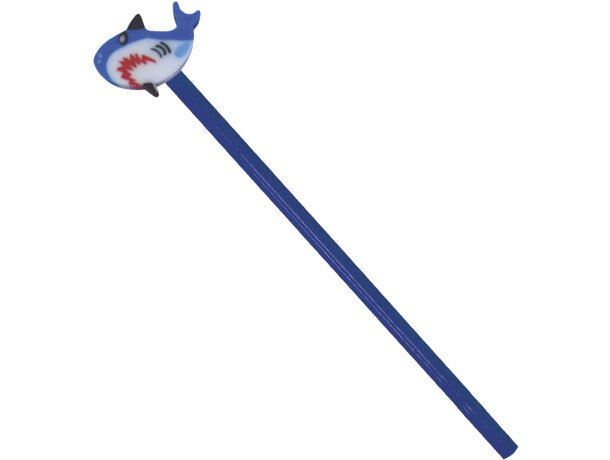 Lápiz de madera con goma tiburón azul personalizado
