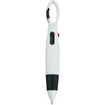 Bolígrafo de 4 colores con mosquetón personalizada blanca