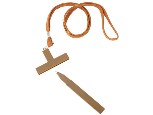 Bolígrafo en forma de cruz con colgante marron