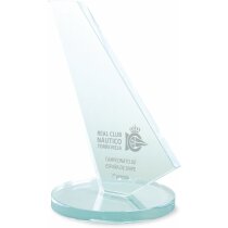 Trofeo de cristal personalizado en forma de vela personalizado