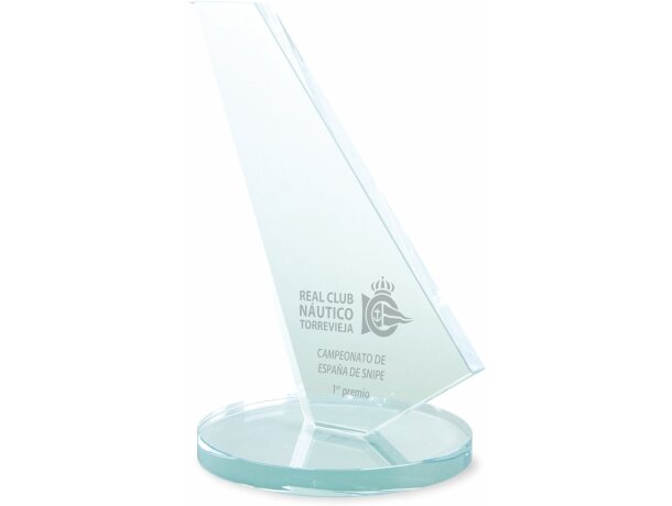 Trofeo de cristal personalizado en forma de vela personalizado