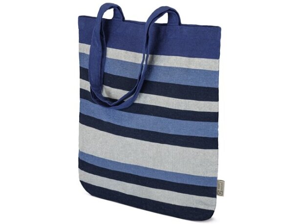 Bolsa de algodón reciclado Trinity con rayas de colores Azul detalle 1