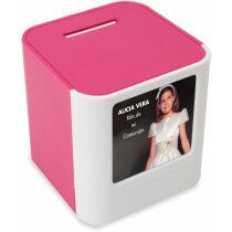 Hucha portafotos rosa personalizada Hucha portafotos rosa personalizada