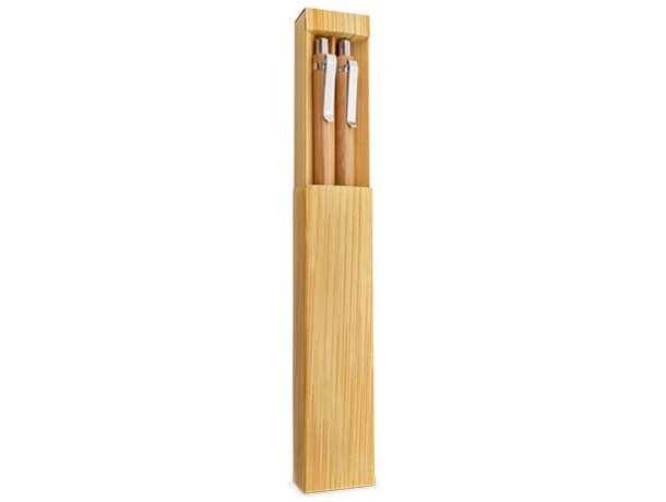 Set boligrafo y portaminas bambu elastico