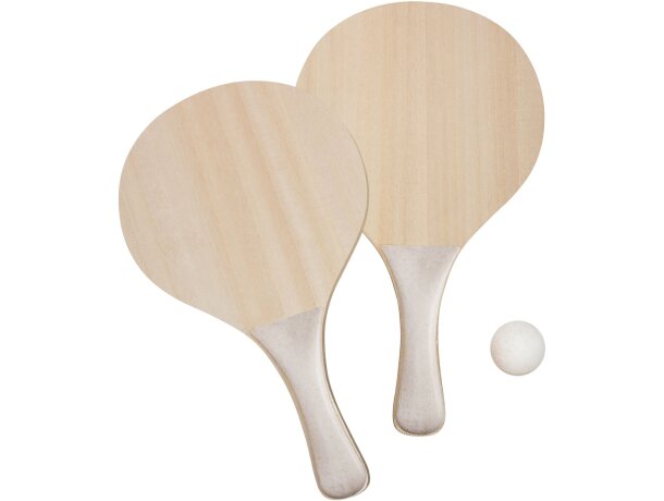Set palas playa madera y fibra de trigo Yaiza con pelota detalle 2