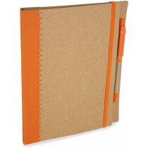 Libreta tamaño A5 con bolígrafo y banda elástica personalizada naranja