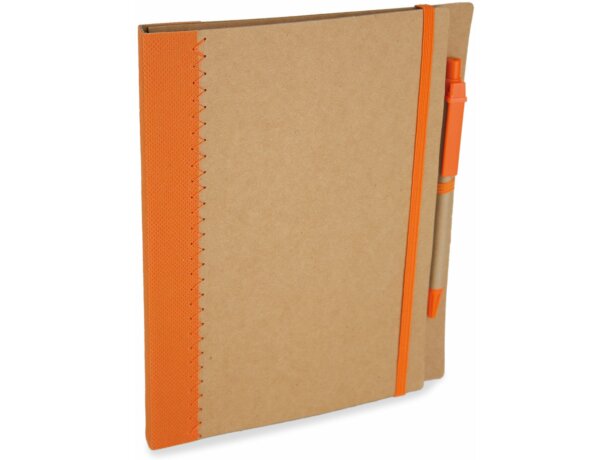 Libreta tamaño A5 con bolígrafo y banda elástica personalizada naranja