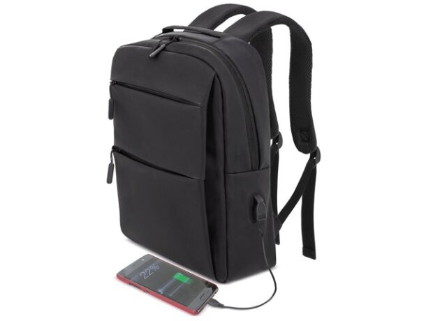 Mochila portaordenador soft-touch Davis PU resistente al agua Negro detalle 6