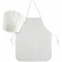 Set de delantal y gorro en no tejido para niños grabado blanco Set de delantal y gorro en no tejido para niños grabado blanco