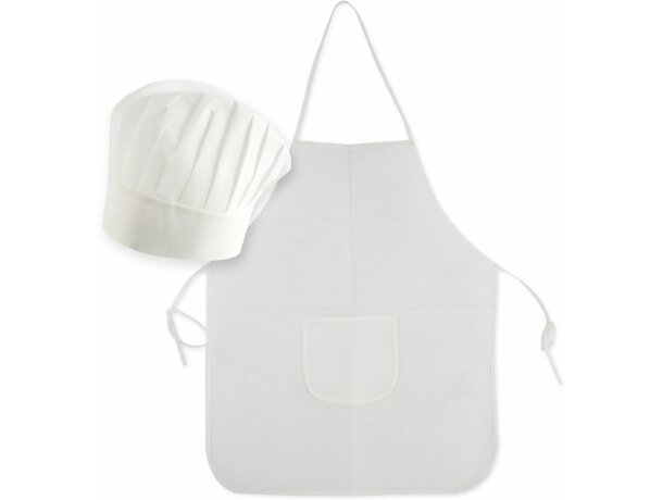 Set de delantal y gorro en no tejido para niños blanco