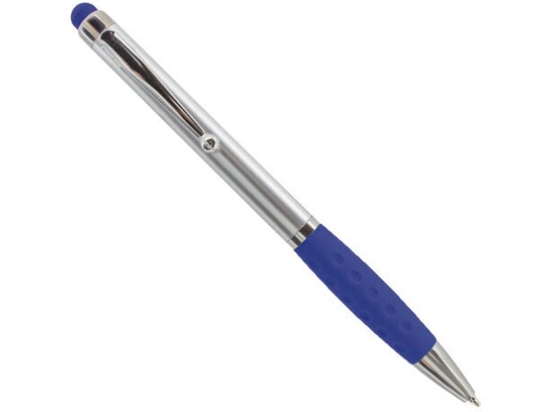 Bolígrafo puntero de plástico y cuerpo en plata personalizado azul