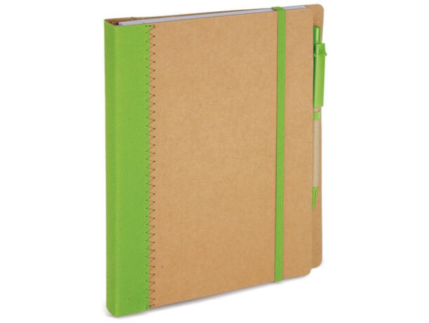 Libreta tamaño a5 con bolígrafo y banda elástica verde