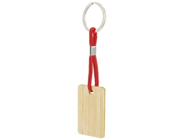 Llavero rectangular Yibin de bambú con cordón de colores Rojo detalle 3