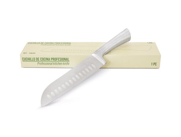 Cuchillo profesional Santoku acero inoxidable mango ergonómico detalle 2