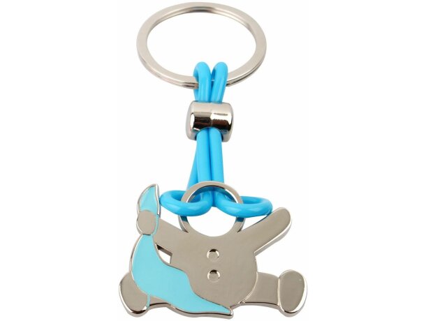 Llavero en forma de bebe con gasa personalizado azul claro