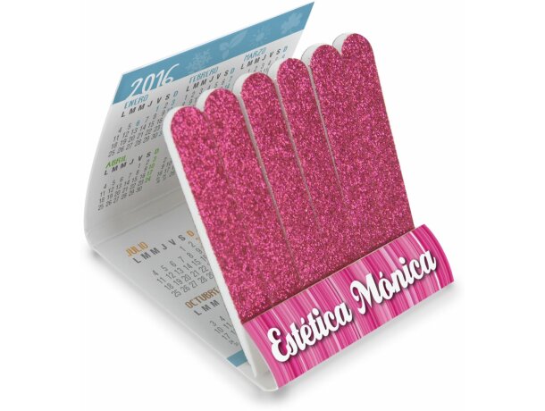 Carterita con limas de uñas con calendario personalizada fucsia