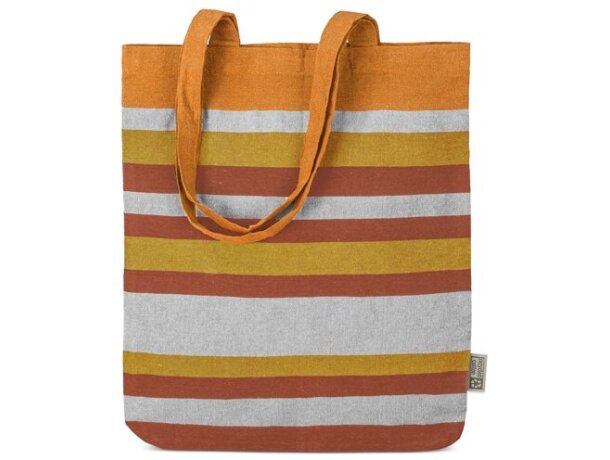 Bolsa de algodón reciclado Trinity con rayas de colores Naranja detalle 9