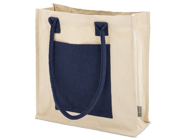 Bolsa algodón canvas reciclado Surat con doble bolsillo Azul marino detalle 4
