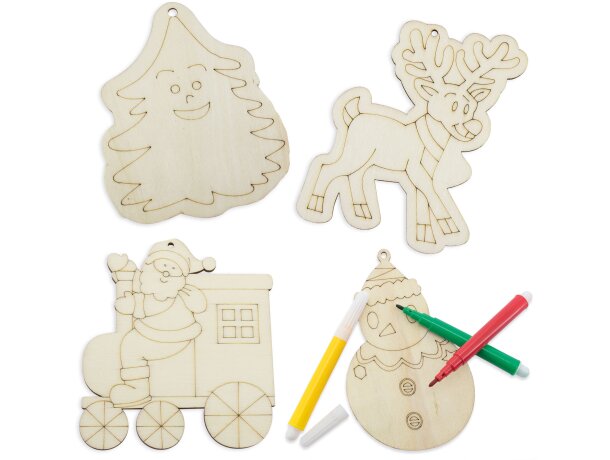 Set piezas madera happy christmas ( 4 pcs) personalizado