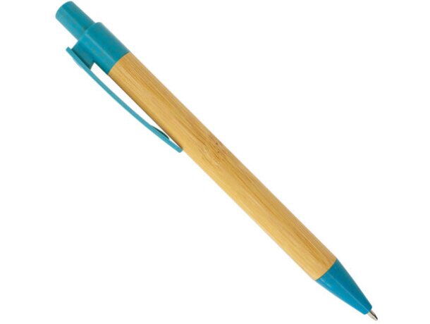 Bolígrafo de bambú y fibra de trigo azul
