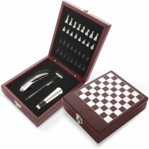 Set de vino de 3 piezas con caja de juego de ajeedrez de madera personalizado Set de vino de 3 piezas con caja de juego de ajeedrez de madera personalizado