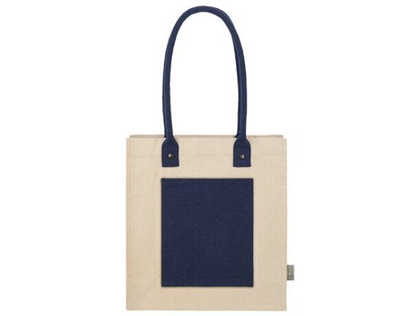 Bolsa algodón canvas reciclado Surat con doble bolsillo Azul marino detalle 5