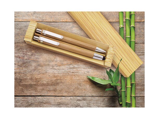 Set boligrafo y portaminas bambu elastico