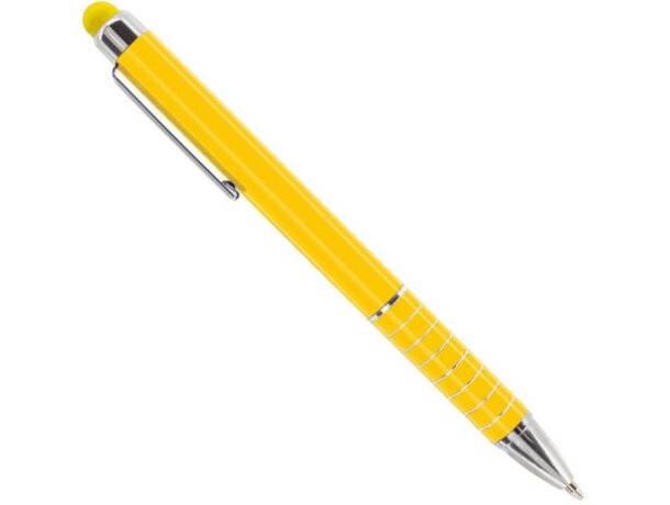Bolígrafo en plástico y aluminio con aros decorativos economico amarilla