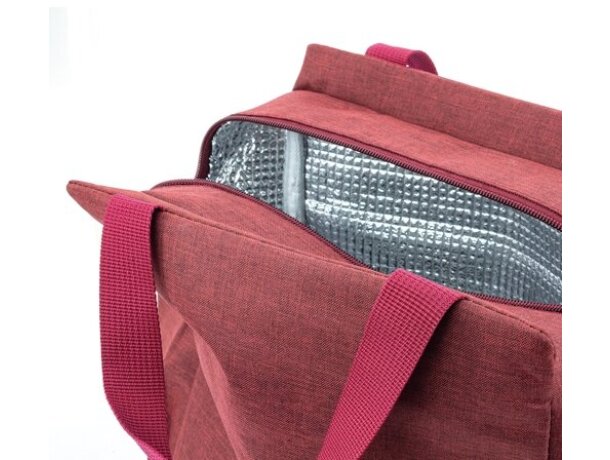 Bolsa nevera Yaky con interior aislante y bolsillos laterales Burdeos detalle 3