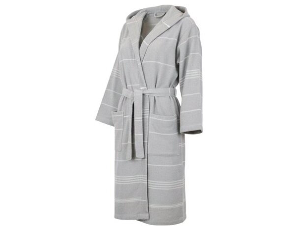 Albornoz Duna de algodón con capucha y rayas horizontales Gris detalle 2