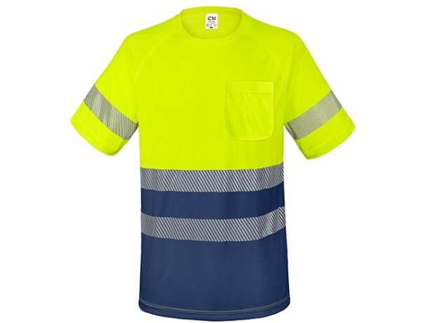 Camiseta trabajo Elást con bolsillo y bandas reflectantes detalle 1