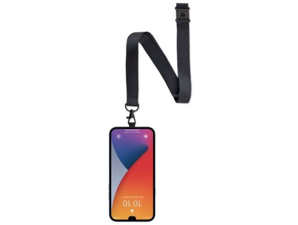 Lanyard porta móvil Keisy con hebilla de seguridad en poliéster Negro detalle 2
