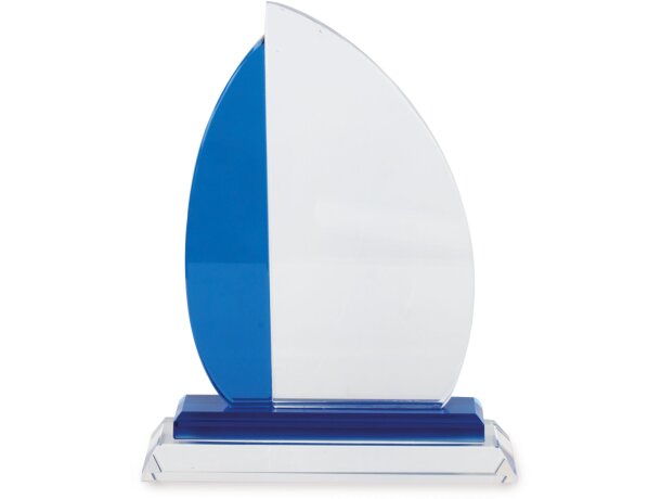 Trofeo de cristal azul y blanco personalizado
